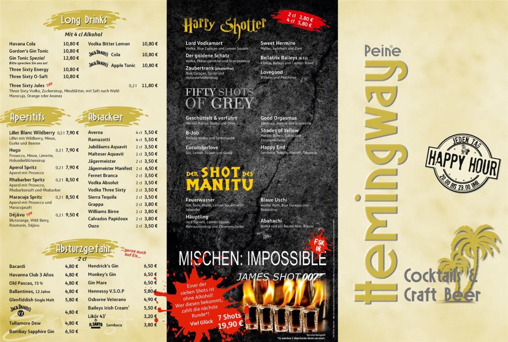 Hemingway Peine - Restaurant & Bar - Cocktailkarte
